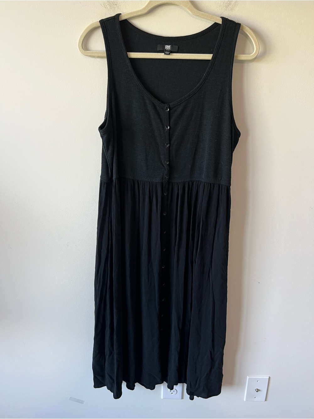 Frye Black Sleeveless Button-Front Midi Dress Flowy Cotton